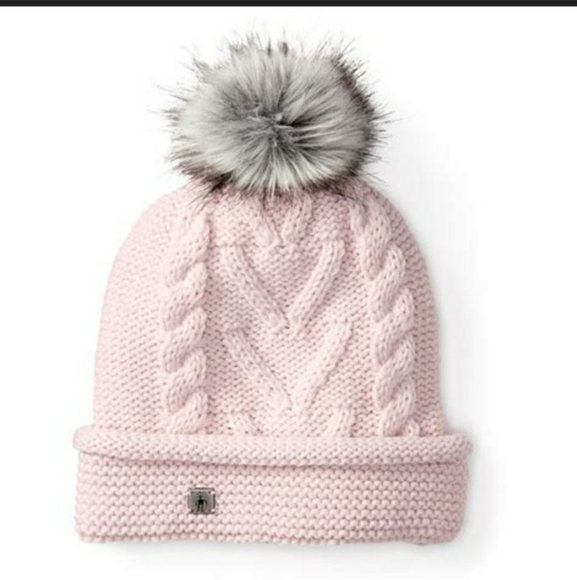 Smartwool Accessories - Smartwool Pale pink knitted beanie with fur pom pom